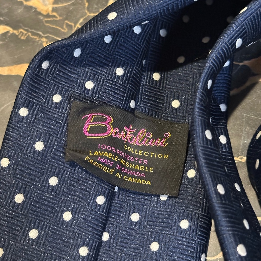 Bartolini Collection Navy Blue Polka Dot Silk Tie - Picture 6 of 9